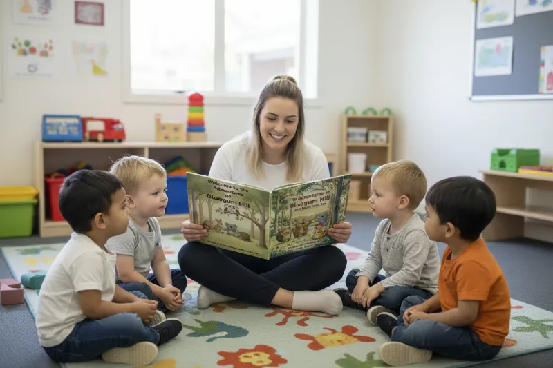 Educator reading to a group of children